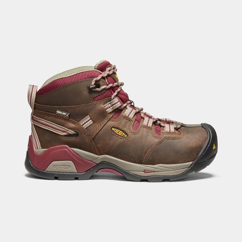 Botas De Trabajo Keen Detroit Xt Mid Waterproof Steel Toe Para Mujer Marrom/Rojos - Botas Keen Mexic